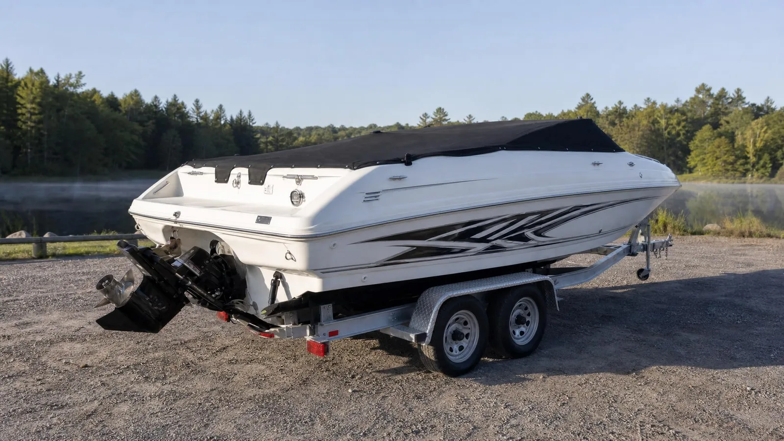 Phoxel result for a white speedboat on its trailer, 2 of 3, generated from the source photos