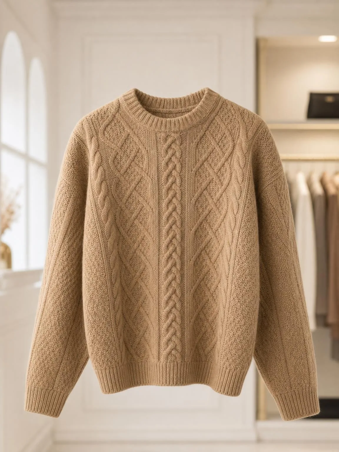 Phoxel result for a beige cable-knit sweater, 2 of 4, generated from the source photos