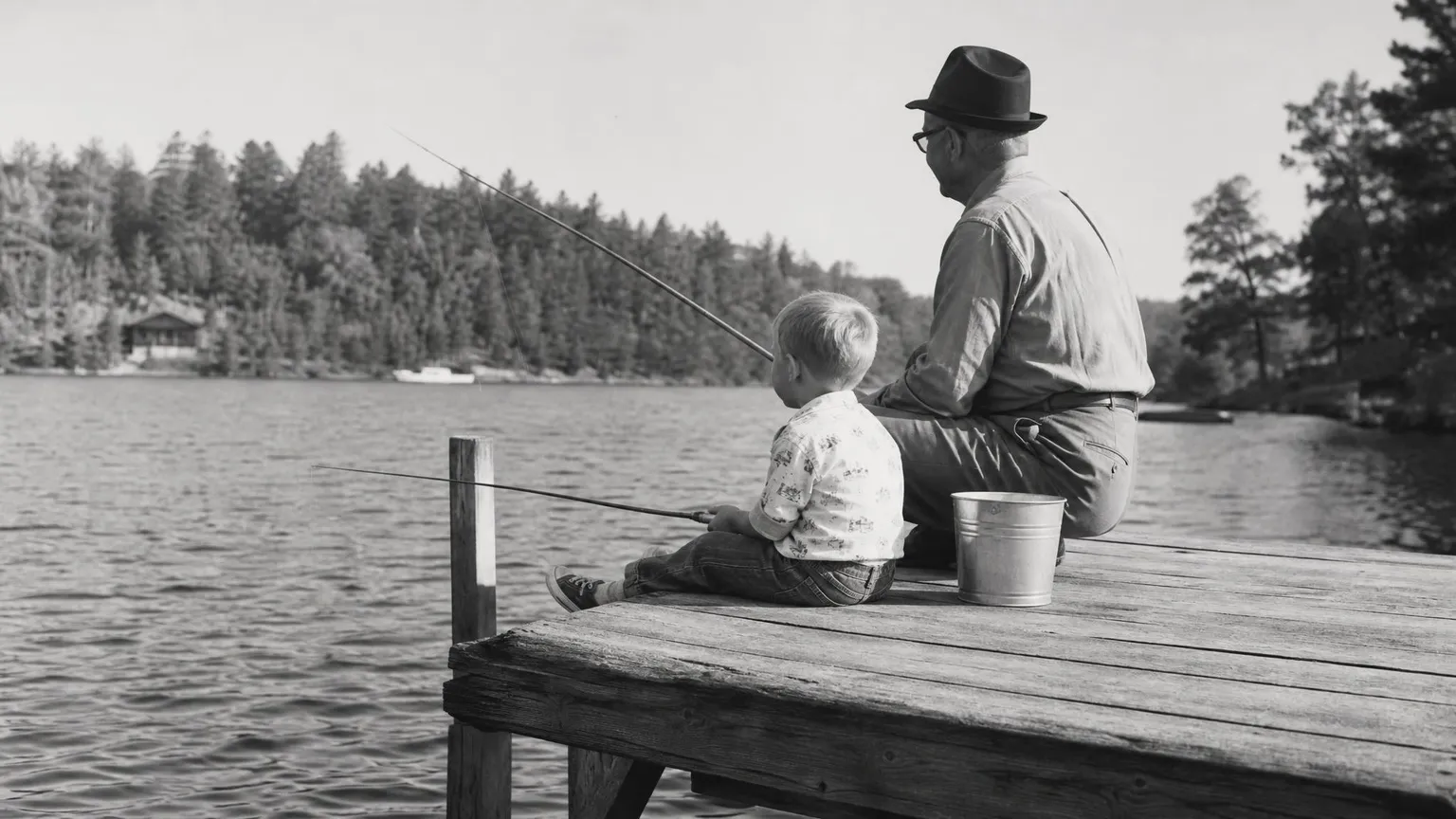 Source photo of a grandfather and boy fishing, 1 of 1, taken on a phone