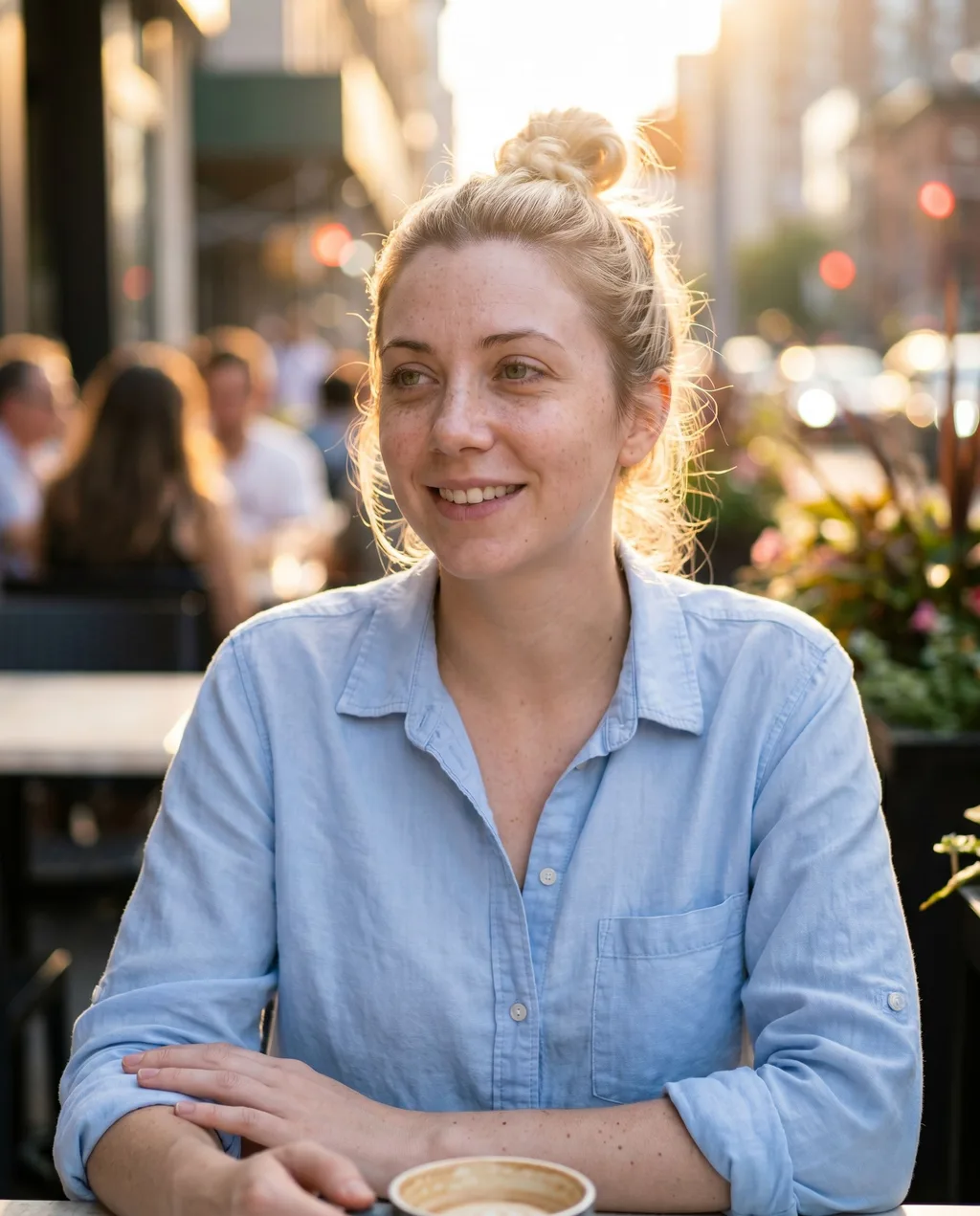 Phoxel result for a blonde woman with her hair in a bun, 1 of 4, generated from the source photos