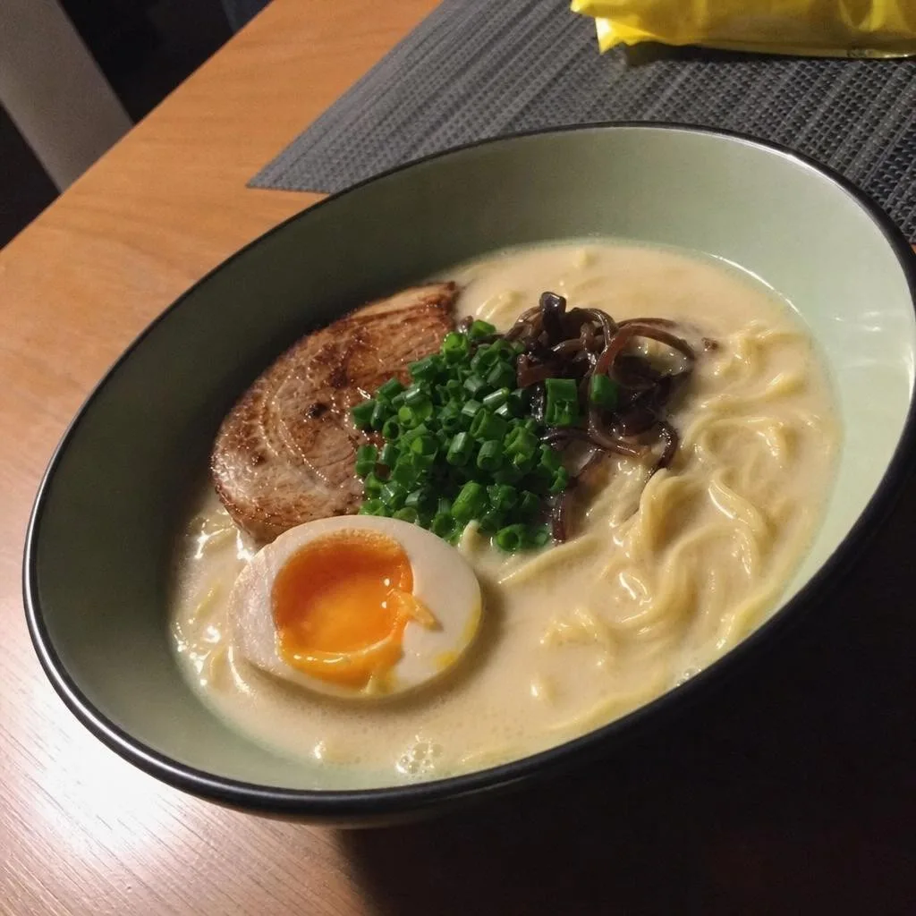 A dish photographed on a phone under kitchen light