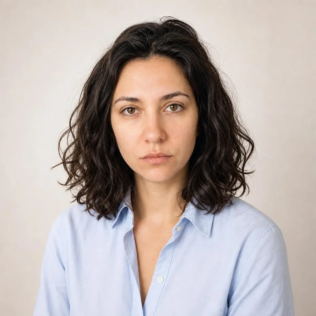 Phoxel result for a woman with dark curly hair, 1 of 2, generated from the source photos