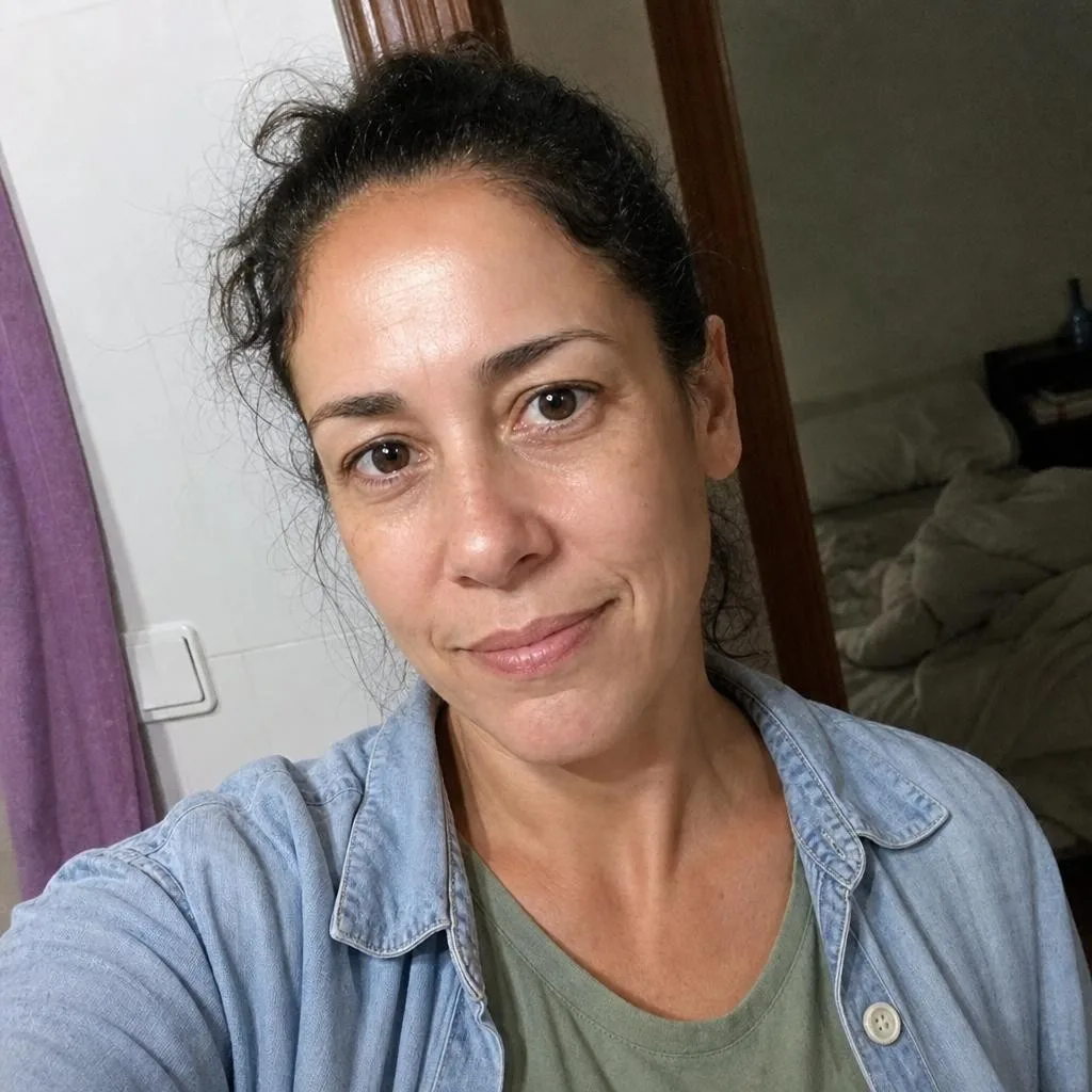 Source photo of a woman with long dark hair, 1 of 2, taken on a phone