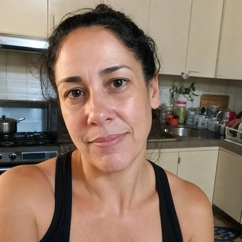 Source photo of a woman with long dark hair, 2 of 2, taken on a phone