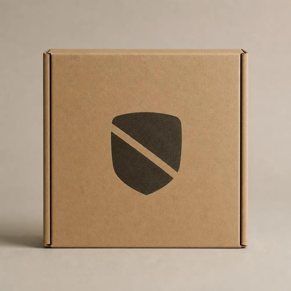 One logo, four surfaces: storefront, box, cup, paper bag. The letterforms and colours are preserved in each.