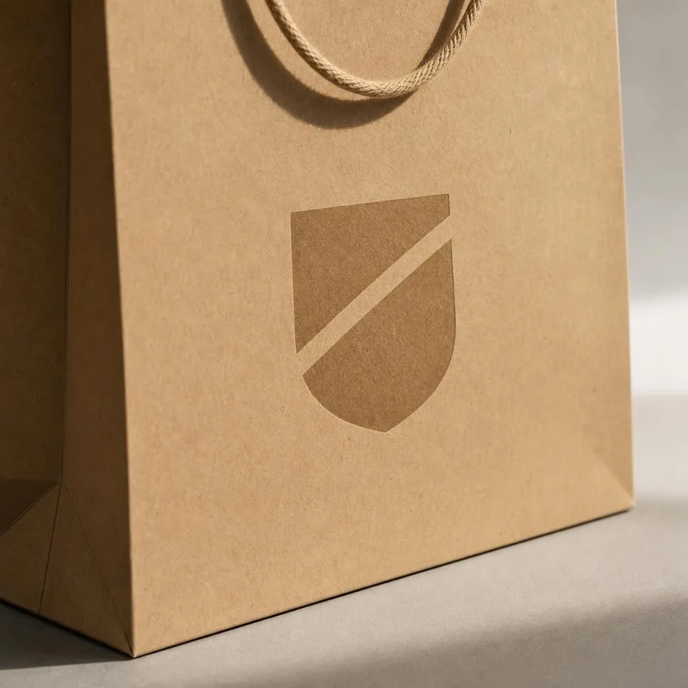 One logo, four surfaces: storefront, box, cup, paper bag. The letterforms and colours are preserved in each.